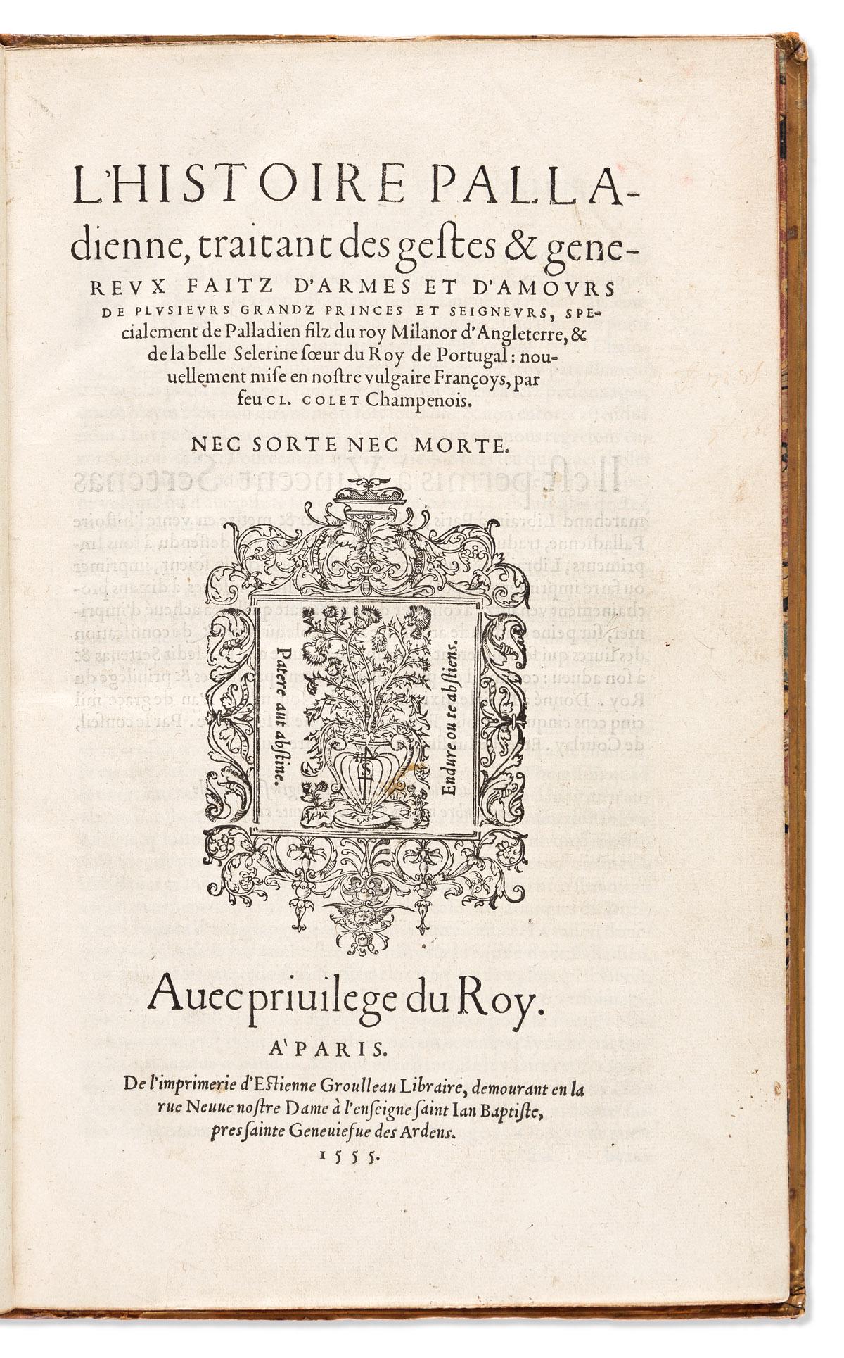 Colet, Claude trans. (fl. 16th century) L'Histoire Palladienne, Traitant des Gestes & Genereux Faitz (1 of 1)