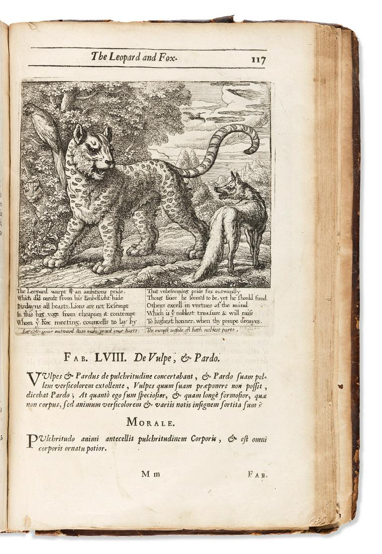 Aesop (c. 620-564 BCE) Fables with his Life in English, French & Latin.: Aesop (c. 620-564 BCE) Fables with his Life in English, French & Latin. London: Printed by William Godbid for Francis Barlow, to be sold by Ann Seile, 1666.Folio, small paper issue, illustrated with e