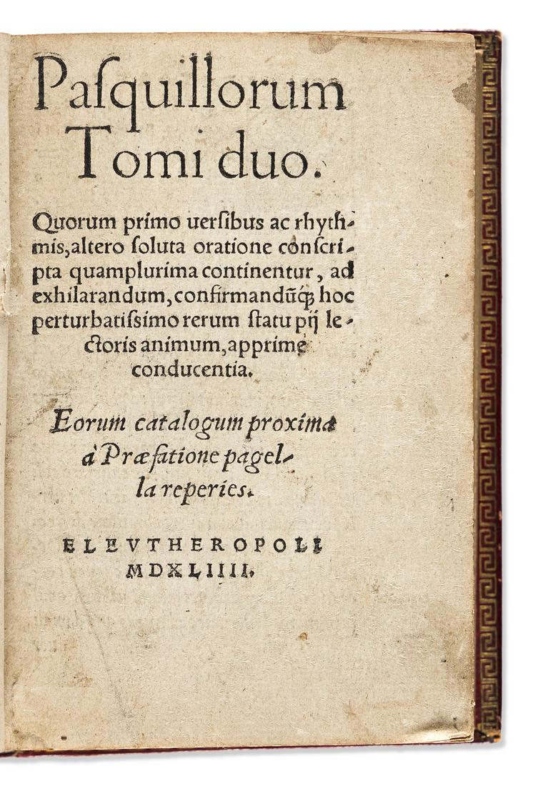 Curione, Celio Secondo (1503-1569) Pasquillorum Tomi Duo. (1 of 1)