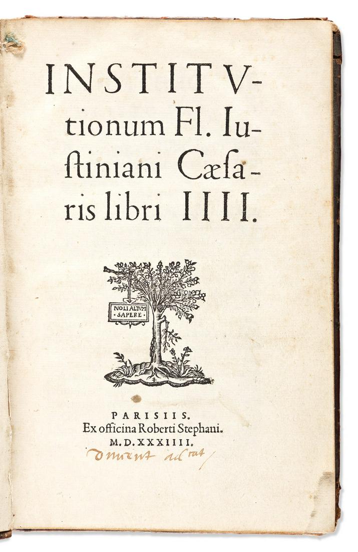 Justinian I (482-565 CE) Institutionum Fl. Justiniani Caesaris Libri IIII. (1 of 1)