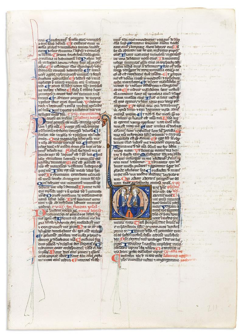 Medieval Manuscript Leaves with Illumination, Two Examples. (1 of 4)