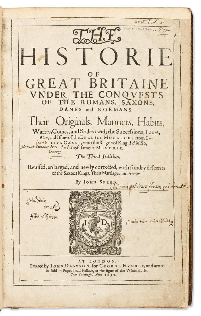 Speed, John (1552-1629) The Historie of Great Britaine under the Conquests of the Romans, Saxons, (1 of 2)