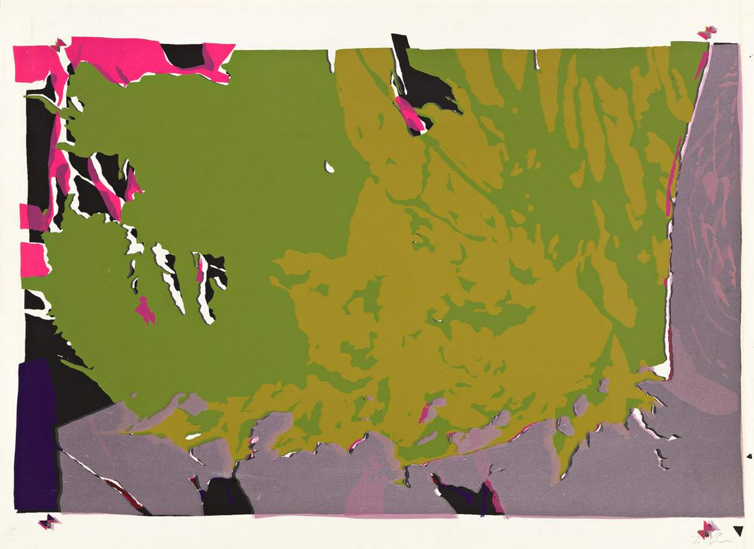 LARRY POONS Untitled.: LARRY POONS Untitled. Color screenprint on ivory wove paper, 1971. 500x675 mm; 19x26 inches (sheet), full margins. Signed and numbered 88/150 in pencil, lower margin and with the artist's copyright in