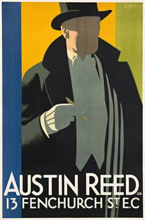 TOM PURVIS (1888-1959). AUSTIN REED LTD. Circa 1927. 59½x39¾ inches, 151x101 cm.: TOM PURVIS (1888-1959) AUSTIN REED LTD. Circa 1927. 59½x39¾ inches, 151x101 cm. Condition B+: repaired tears and small replaced losses at top edge, into image; repaired tears, replaced losse