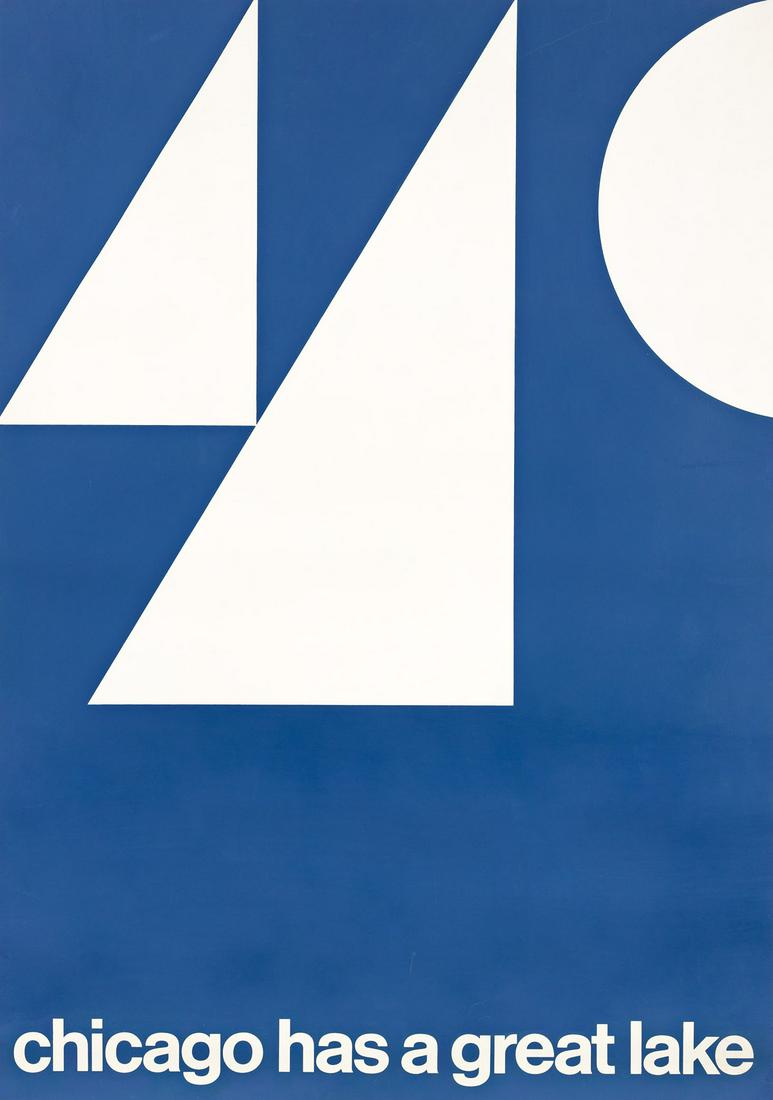 JOHN MASSEY (1931- ). CHICAGO HAS A GREAT LAKE. 1968. 49½x34¾ inches, 125¾x88¼: JOHN MASSEY (1931- ) CHICAGO HAS A GREAT LAKE. 1968. 49½x34¾ inches, 125¾x88¼ cm. [Screen Print Diversified.] Condition B: large replaced loss in upper left corner and image; repai