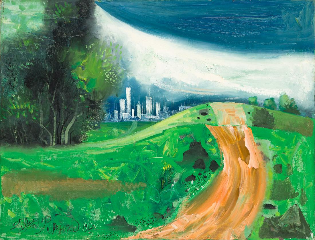 BYRON BROWNE (1907 - 1961, AMERICAN) In Central park.: BYRON BROWNE (1907 - 1961, AMERICAN) In Central park. Oil on canvas, 1960. 508x660 mm; 20x26 inches. Signed, Byron Browne, and dated, 1960, lower left. Signed, Byron Browne, inscribed as titled and da