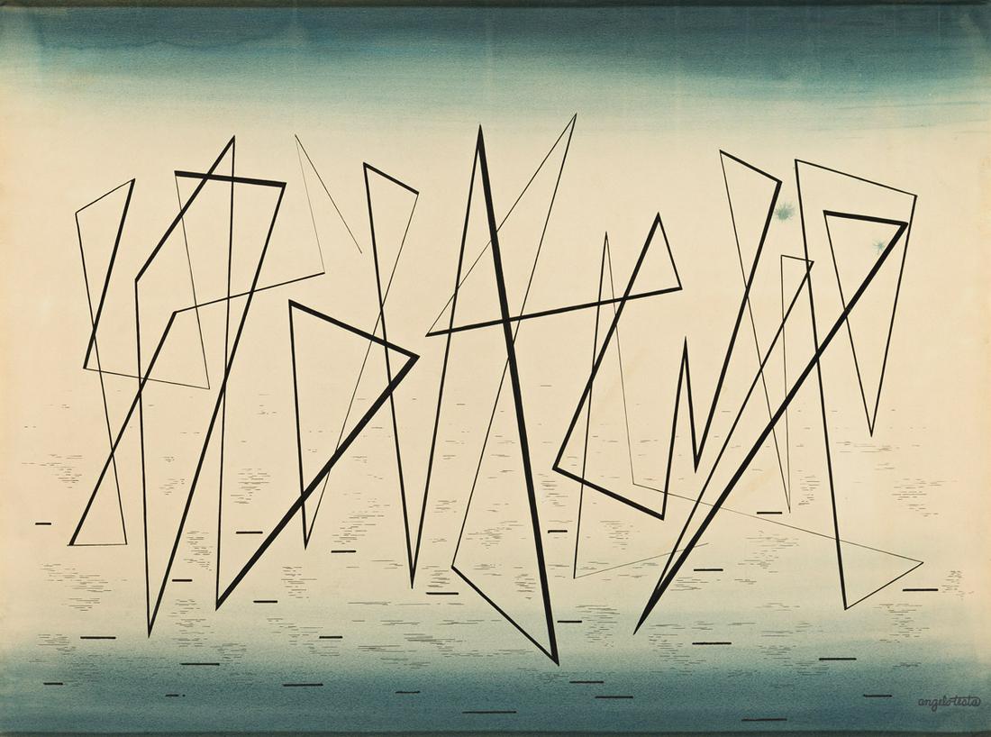 ANGELO TESTA (1918 - 1984, AMERICAN) #41, Linear Ballet.: ANGELO TESTA (1918 - 1984, AMERICAN) #41, Linear Ballet. Watercolor on illustration board, 1962. 762x1023 mm; 30x40 inches. Signed, Angelo Testa, lower right. Inscribed, #41 Linear Ballet, and dated,