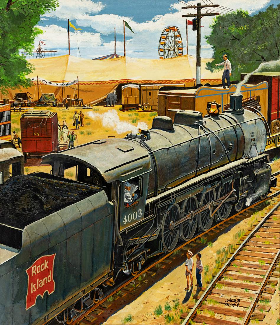HERB MOTT (1923-) "The Circus Comes to Town (Rock Island)." (1 of 2)