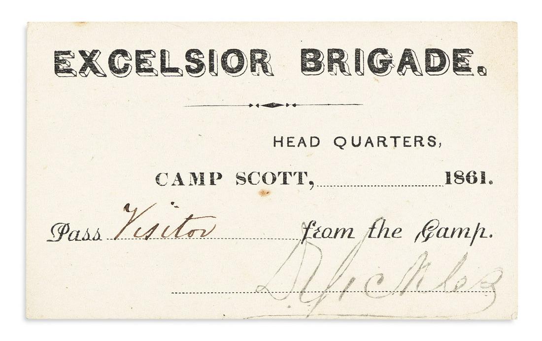 (CIVIL WAR.) SICKLES, DANIEL. Partly-printed Document Signed, "D. Sickles," (1 of 1)