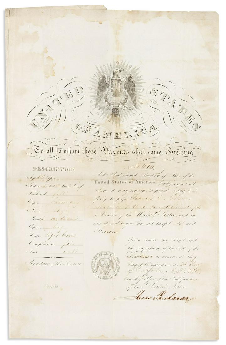 BUCHANAN, JAMES. Partly-printed Document Signed, as Secretary of State, (1 of 1)