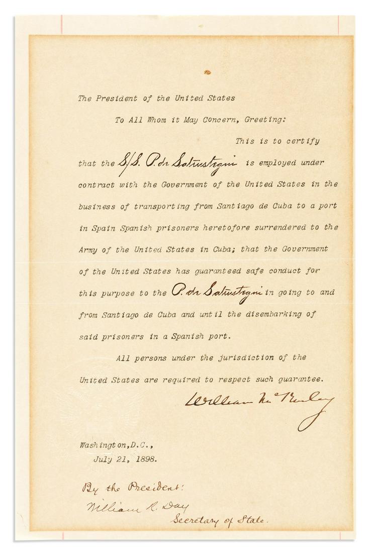 MCKINLEY, WILLIAM. Typed Document Signed, as President, (1 of 1)