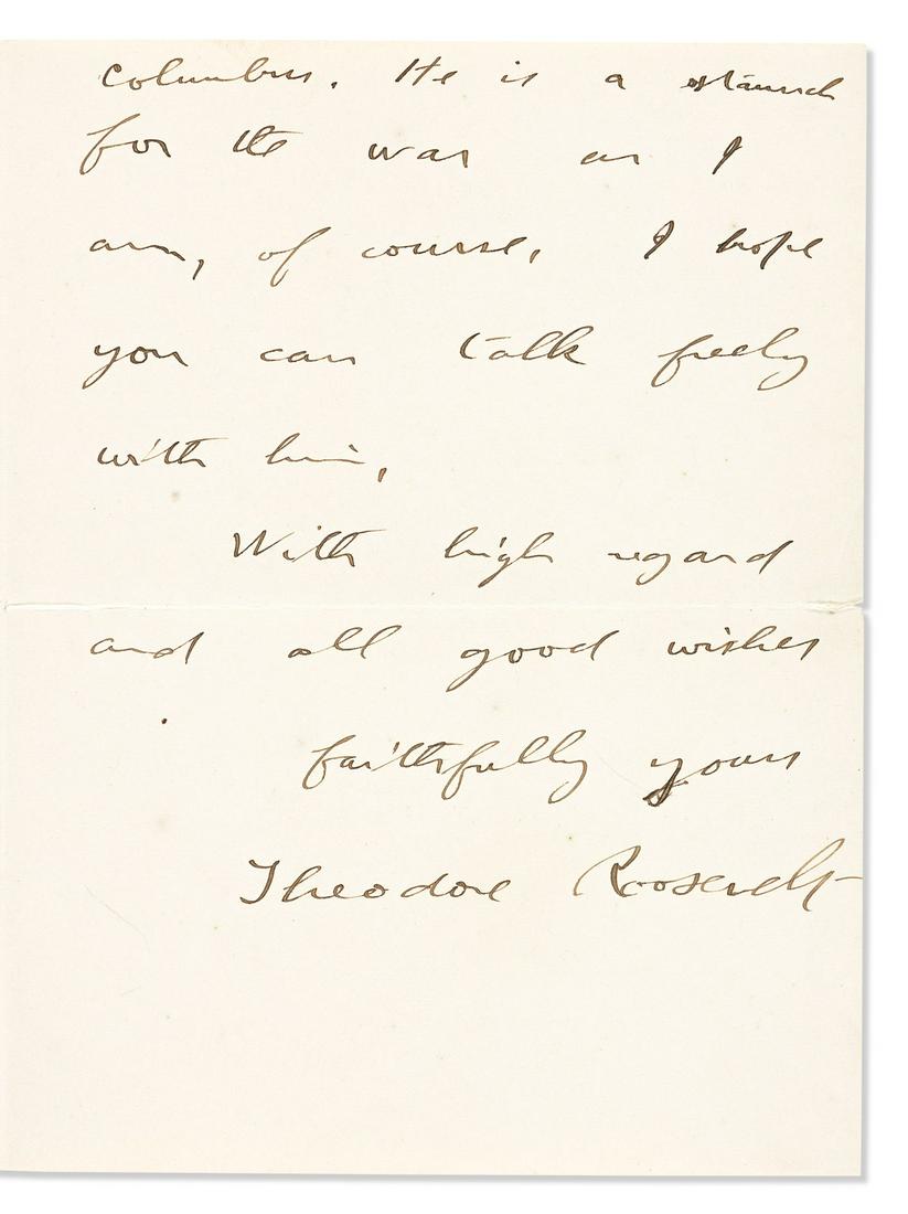 ROOSEVELT, THEODORE. Autograph Letter Signed, to Cardinal Michael Logue, introducing fellow war (1 of 1)