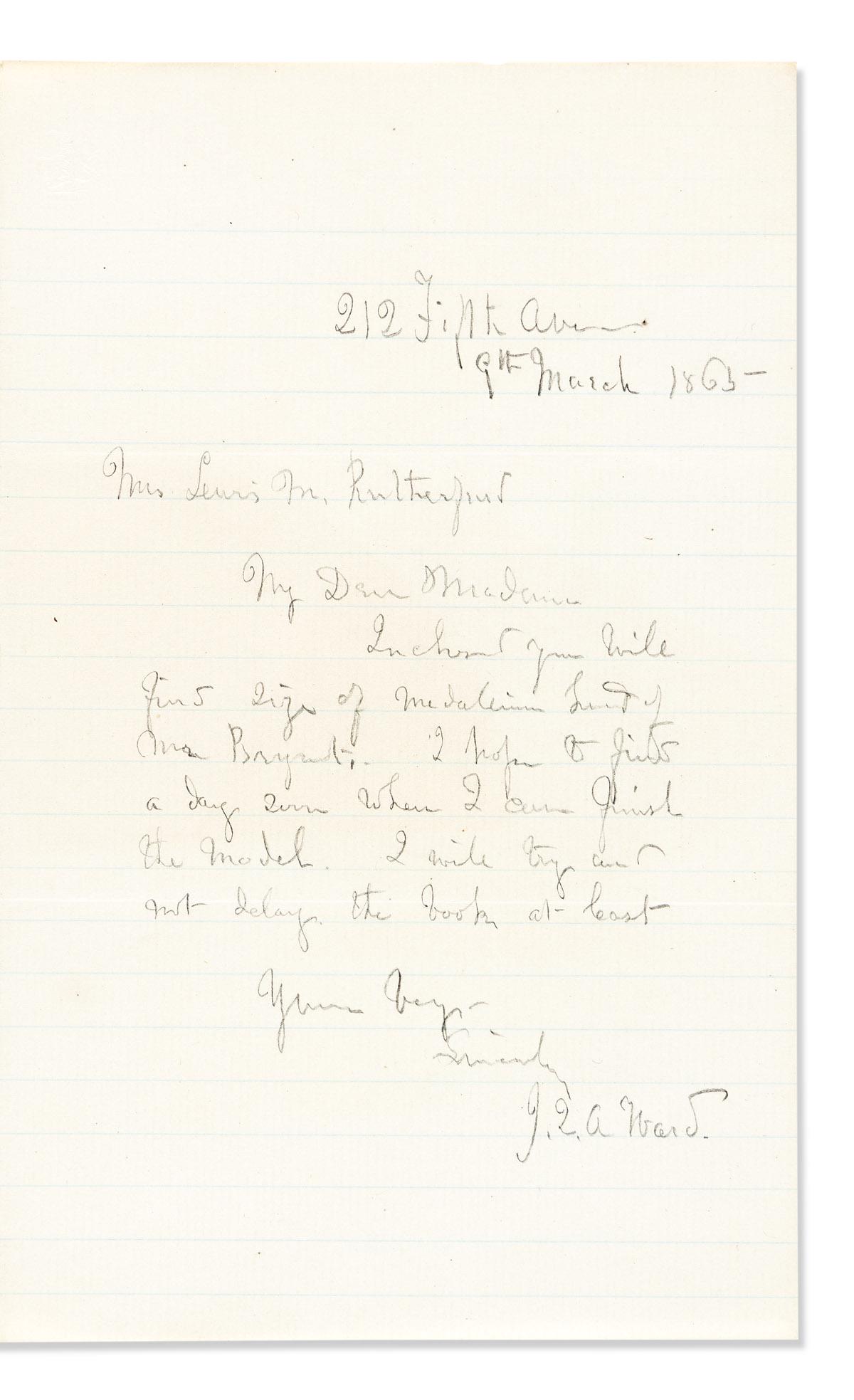 (ARTISTS.) Group of 4 Autograph Letters Signed: John Quincy Adams Ward * Felix Octavius Carr Darley: (ARTISTS.) Group of 4 Autograph Letters Signed: John Quincy Adams Ward * Felix Octavius Carr Darley (2) * Daniel Chester French. Together 7 pages, 8vo or 4to, Darley and French on personal stationery,