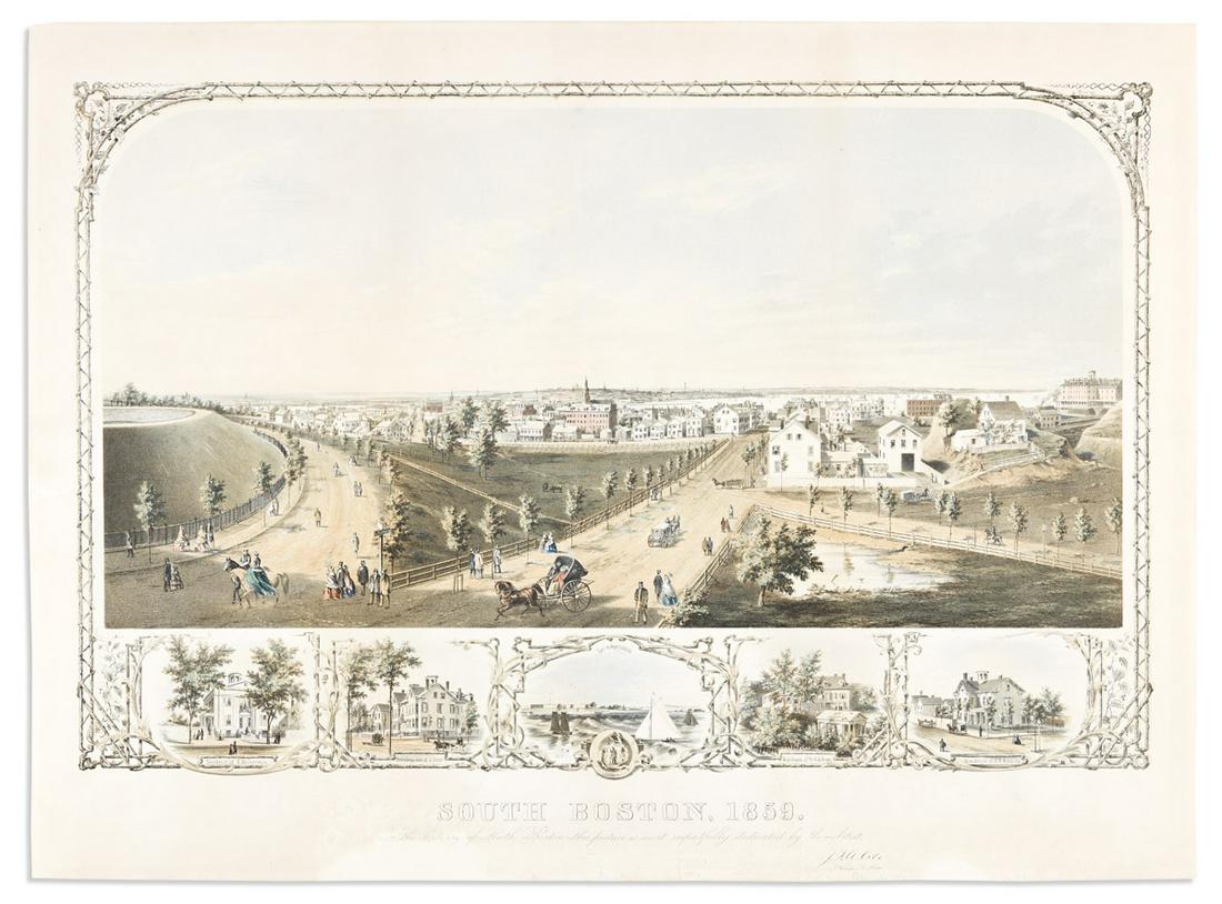 (BOSTON.) Joseph Foxcroft Cole. South Boston, 1859.: (BOSTON.) Joseph Foxcroft Cole. South Boston, 1859. Large hand-colored tinted lithograph view of Dorchester Heights, South Boston. 23½x32 inches sheet size, wide margins; conserved and archivally