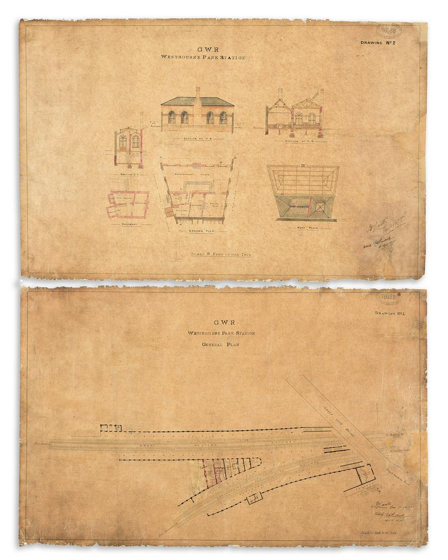 (GREAT WESTERN RAILWAY.) Archive of approximately 45 large nineteenth-century drawings and design (1 of 2)