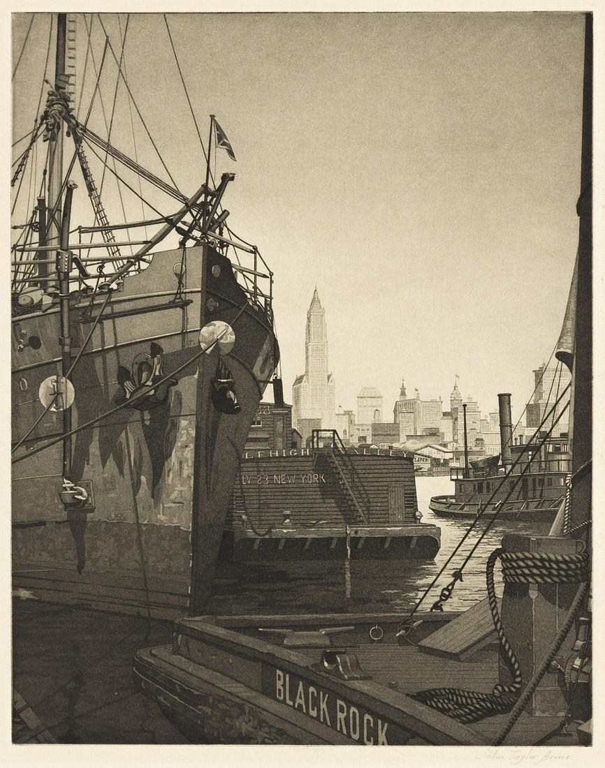 JOHN TAYLOR ARMS Early Morning, North River.: JOHN TAYLOR ARMS Early Morning, North River. Etching and aquatint, 1921. 240x190 mm; 9½x7½ inches, full margins. Second state (of 2). Edition of 100. Signed in pencil, lower right. Printed b
