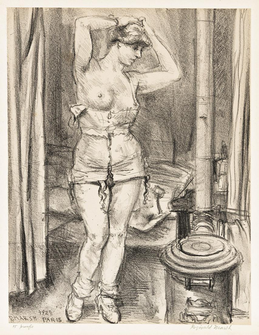 REGINALD MARSH Model.: REGINALD MARSH Model. Lithograph on Chine appliqué, 1928. 285x220 mm; 11¼x8½ inches, full margins. Edition of 15. Signed and inscribed "15 proofs" in pencil, lower margin. A very good i
