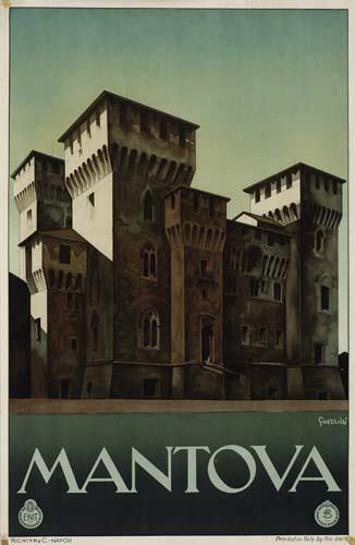 Poster GIOVANNI GUERRINI. GIOVANNI GUERRINI MA: GIOVANNI GUERRINI. MANTOVA. Circa 1925. 29 1/2x26 inches. Richter & Co., Naples. Condition B+: tape staining, tears, minor losses, and creases in margins and corners. Paper. The Piazza Sordel