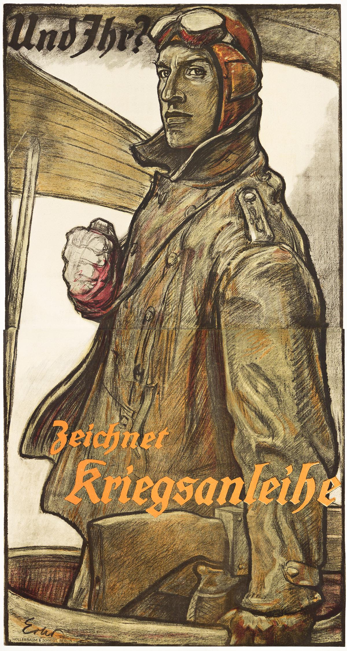 FRITZ ERLER (1868-1940).  UND IHR? / ZEICHNET KRIEGSANLEIHE. Circa 1917. 54¾x29¼ inches, (1 of 1)