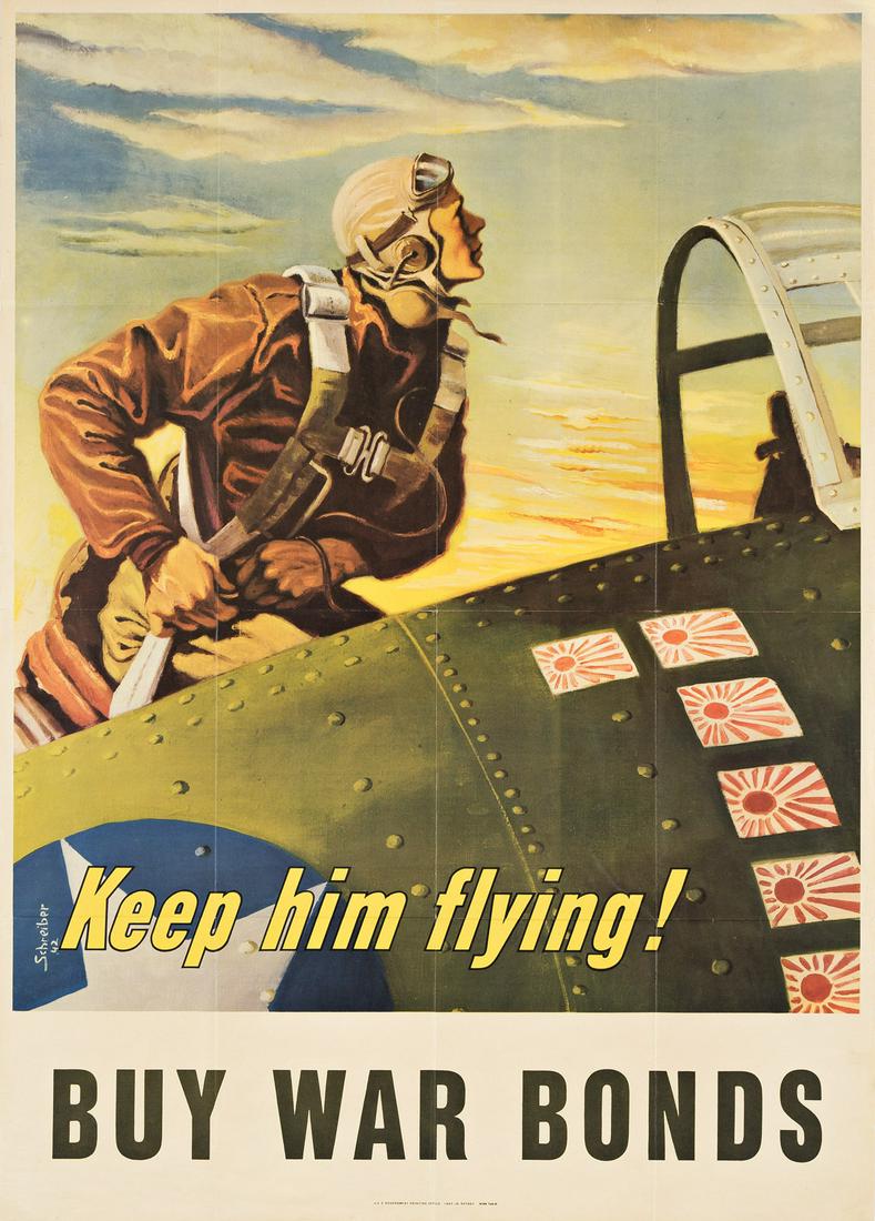 GEORGES SCHREIBER (1904-1977).  KEEP HIM FLYING! / BUY WAR BONDS. 1943. 40x28½ inches, 101½ (1 of 1)