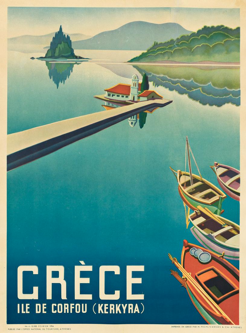 DESIGNER UNKNOWN.  GRÈCE / ILE DE CORFOU. 1954. 31¼x23¼ inches, 79¼x59 cm. M. (1 of 1)