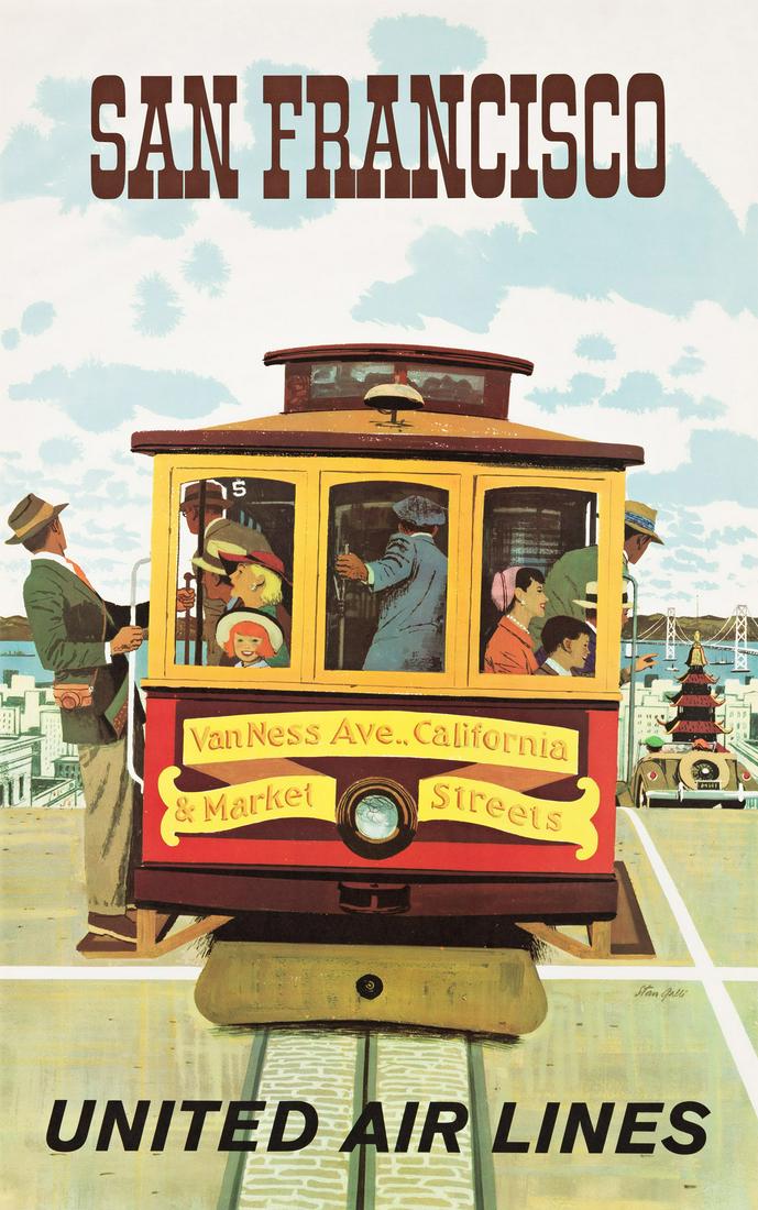 STANLEY WALTER GALLI (1912-2009).  SAN FRANCISCO / UNITED AIR LINES. Circa 1960s. 39¼x24½ (1 of 2)