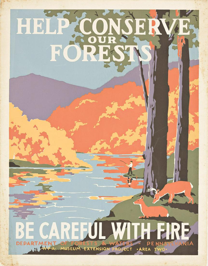 DESIGNERS UNKNOWN.  [WPA PENNSYLVANIA / NATURE PRESERVATION]. Group of 3 posters. 1930s. Each (1 of 1)