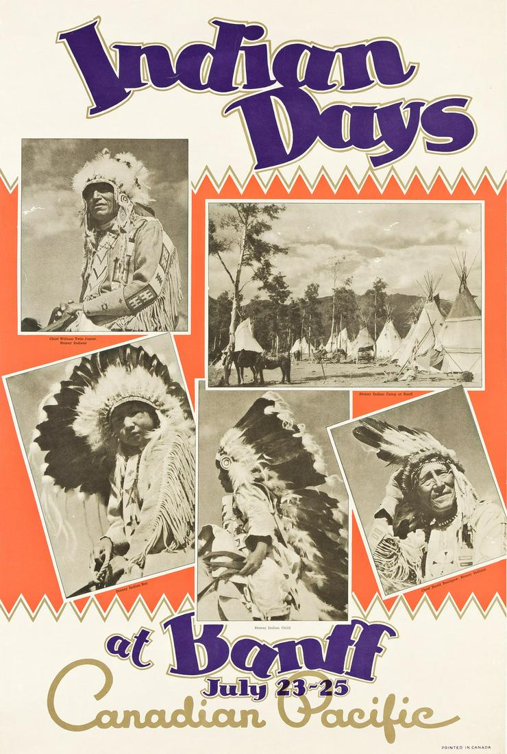 DESIGNER UNKNOWN.  INDIAN DAYS AT BANFF / CANADIAN PACIFIC. Circa 1930. 35¼x23½ inches, (1 of 1)