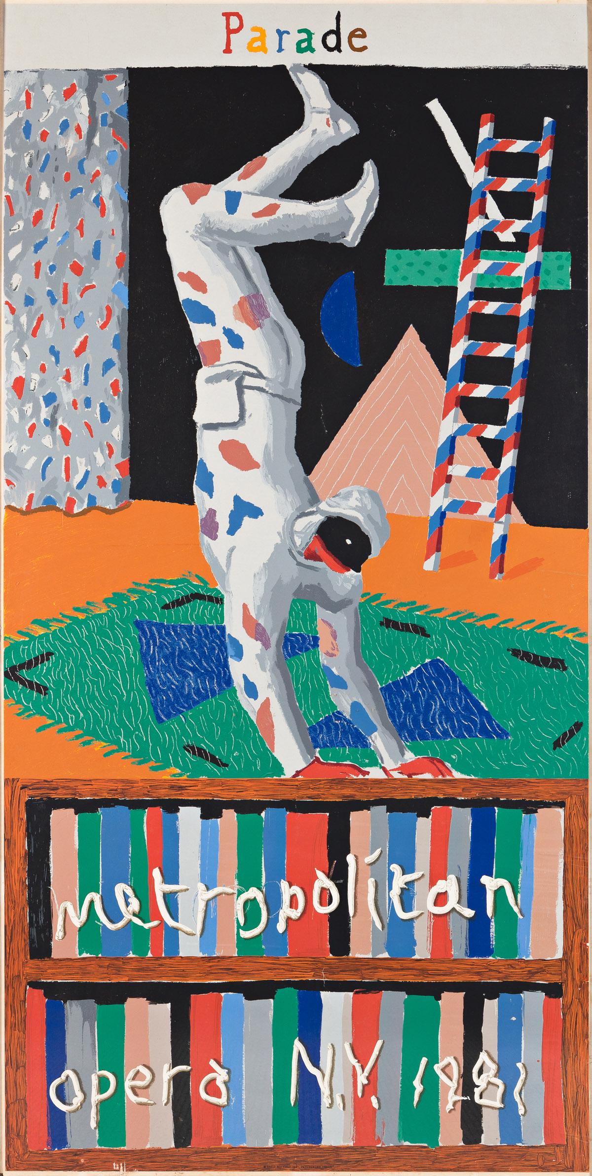 DAVID HOCKNEY (1937- ).  METROPOLITAN OPERA / PARADE. 1981. 80x40½ inches, 203¼x103 cm. (1 of 1)