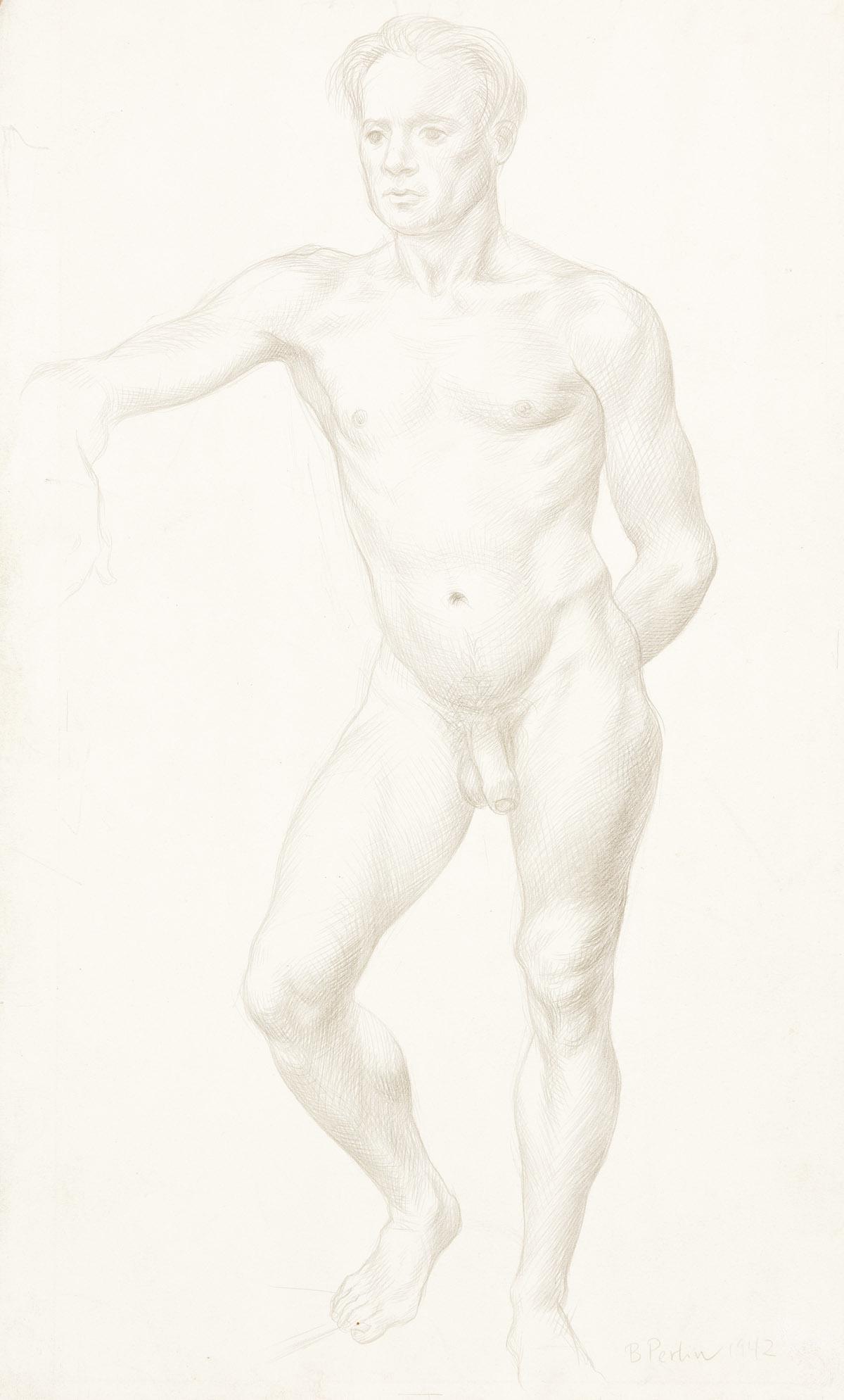 BERNARD PERLIN (1918-2014) Union Square Pickup.: BERNARD PERLIN (1918-2014) Union Square Pickup. Silverpoint on card. 286x177 mm; 11¼x7 inches. Signed and dates in silverpoint, lower right recto. 1942.Provenance: Estate of the artist; private c