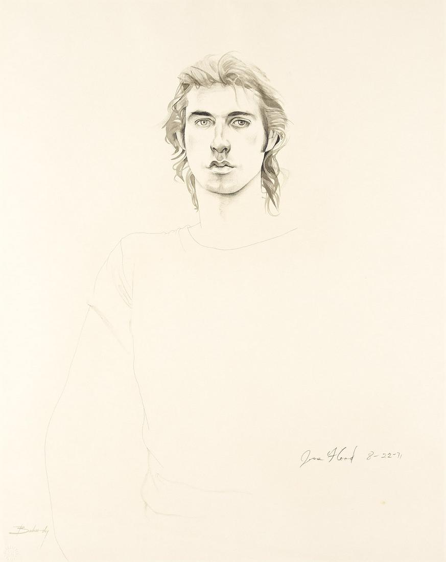DON BACHARDY (1934 - ) Portrait of Joseph Flood.: DON BACHARDY (1934 - ) Portrait of Joseph Flood. Pencil and brush and ink on paper. 735x580 mm; 28¾x22 inches. Signed in ink, lower left recto, and signed dated by the sitter in pencil, lower rig