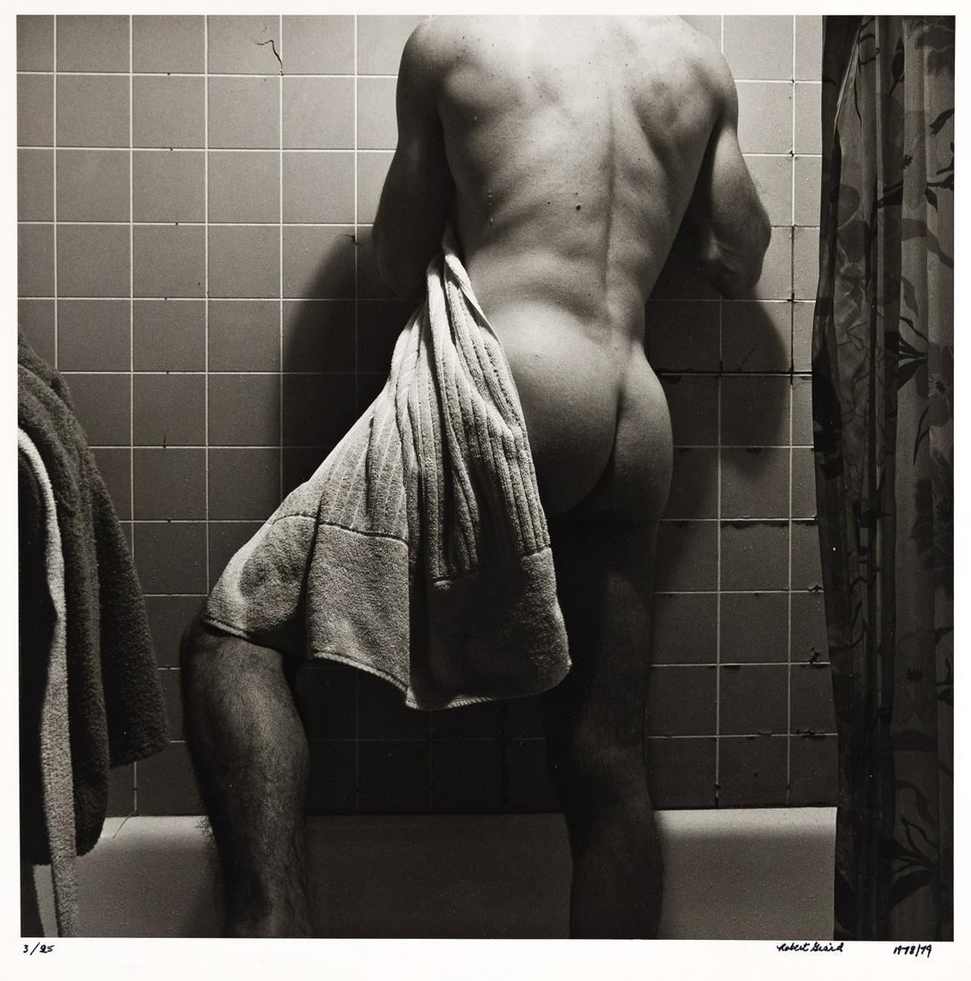 ROBERT GIARD (1939-2002) Richard in the Shower: #1 (Reaching for a Towel) * Richard in the Shower:: ROBERT GIARD (1939-2002) Richard in the Shower: #1 (Reaching for a Towel) * Richard in the Shower: #2 (Draped in a Towel). Together, 2 photographs. Silver prints, the images measuring 365 mm; 14 inche