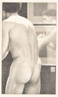 MICHAEL LEONARD (1933-) "Man's back and reflection.": MICHAEL LEONARD (1933-) "Man's back and reflection." Graphite on paper. 203x120 mm; 8x4&#190; inches. Initialed and dated "ML 80" lower right image. 1980. Framed to 15x11 inches, with provenance label