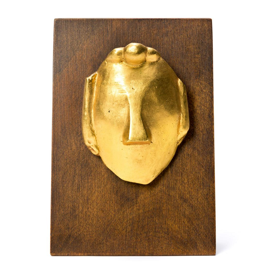 MAX WEBER Mask.: MAX WEBERMask.Brass, 1915 (cast 1974). 160 mm; 6 inches (height, including wood base). One of only 5 proofs, aside from the edition of 47. Incised with the artist's signature and numbered "AC III/V,"
