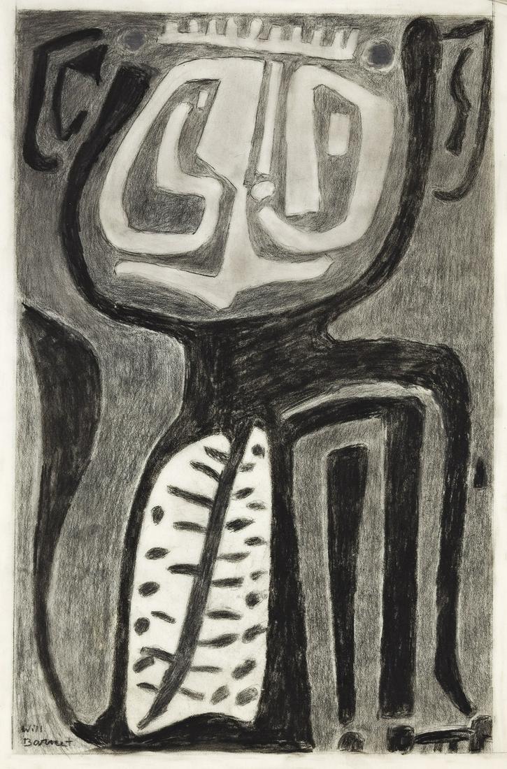 WILL BARNET Tom.: WILL BARNETTom.Charcoal on vellum, circa 2010. 448x286 mm; 17x11¼ inches.This work is related to a same-titled screenprint by Barnet (1911-2012), 2010. Tom was the named of Barnet's cat.Provena