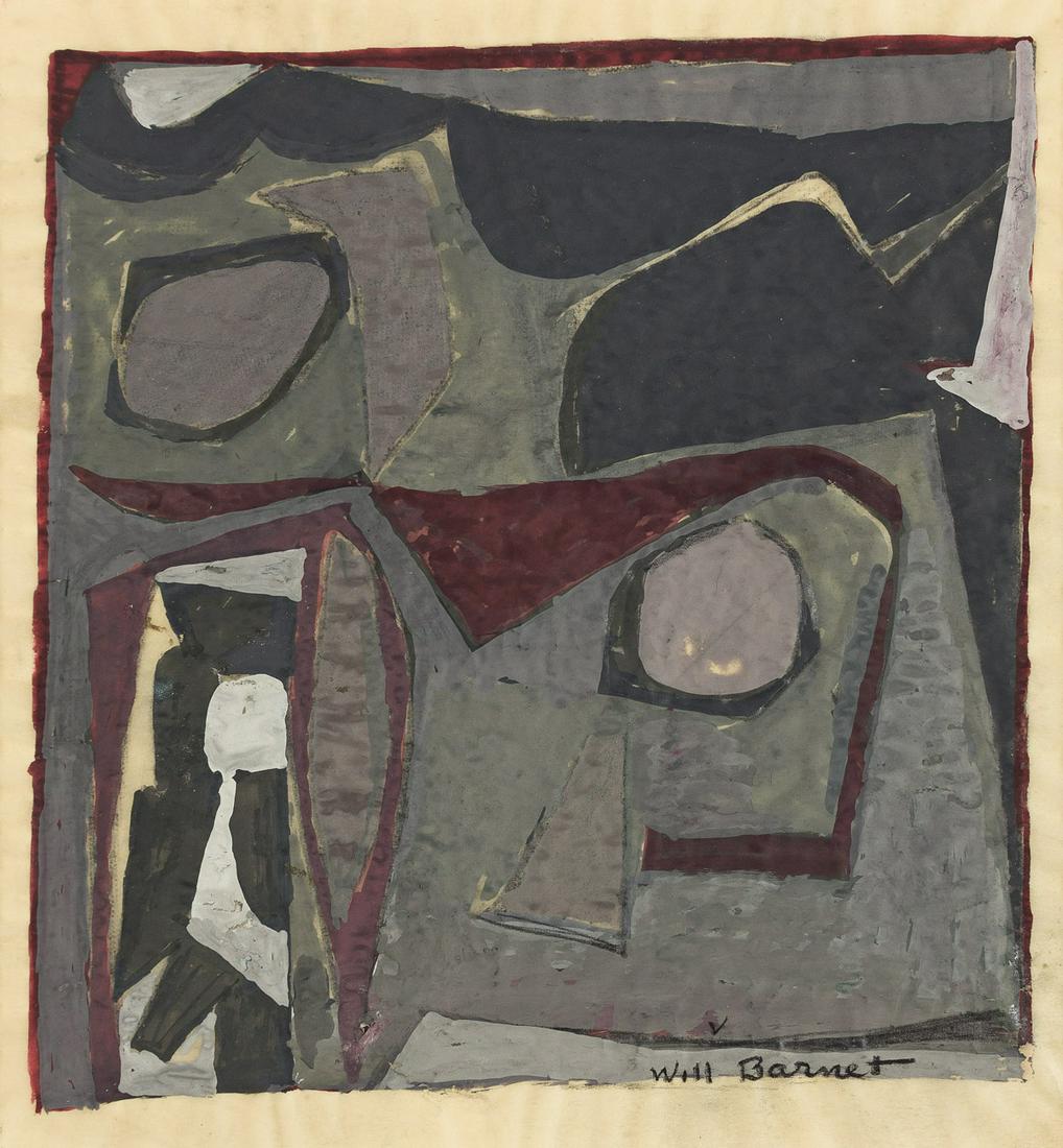 WILL BARNET The Wave.: WILL BARNETThe Wave.Gouache on imitation vellum, 1959. 237x202 mm; 8x8 inches. Signed in crayon, lower right recto.With a Terry Dintenfass Gallery, New York, label.Provenance: Acquired directly from t