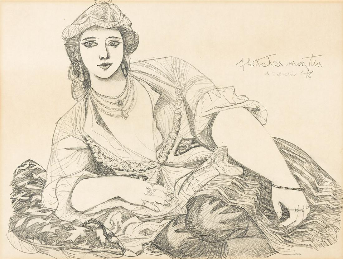 FLETCHER MARTIN Two works on paper.: FLETCHER MARTINTwo works on paper.Toreador, gouache on cream wove paper. 610x460 mm; 24x18 inches. Signed in ink, lower right recto * Odalisque (Femmes d'Alger dans leur appartement), pencil on cream