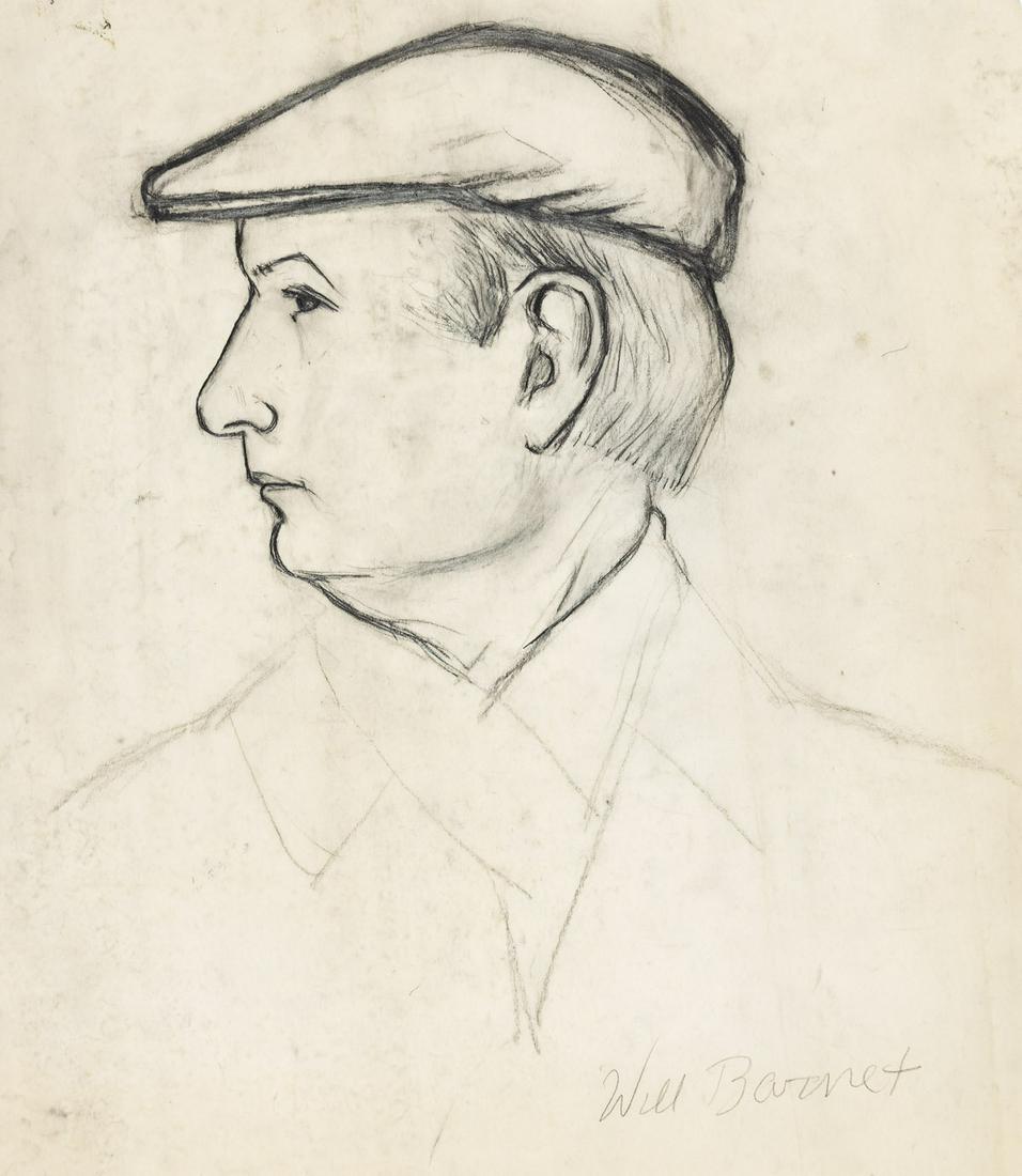 WILL BARNET Self Portrait.: WILL BARNETSelf Portrait.Charcoal and pencil on vellum, circa 1990. 472x413 mm; 18½x16¼ inches. Signed in charcoal, lower right recto. A study for the 1990-91 oil on canvas, Gramercy Par