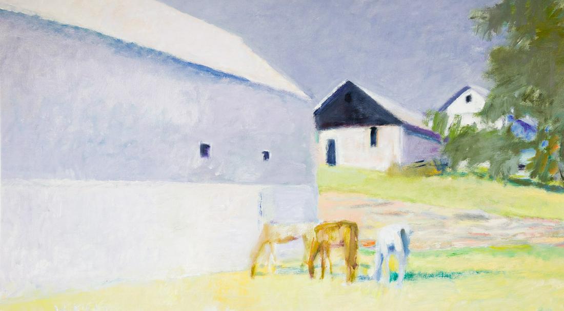 WOLF KAHN Lucy Bump's Barn.: WOLF KAHNLucy Bump's Barn.Oil on canvas, 1981. 735x1322 mm; 29x52 inches. Signed in oil, lower left recto, and dated and inscribed "#81" in oil, verso.Provenance: Purchased at Kornbluth Gallery, Fair