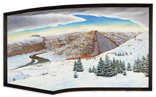 CHUCK FORSMAN Teton Remains.: CHUCK FORSMANTeton Remains.Oil on Masonite, 1994. 1183x2050 mm; 46x80¾ inches, irregular. Signed, titled and dated in oil, verso.