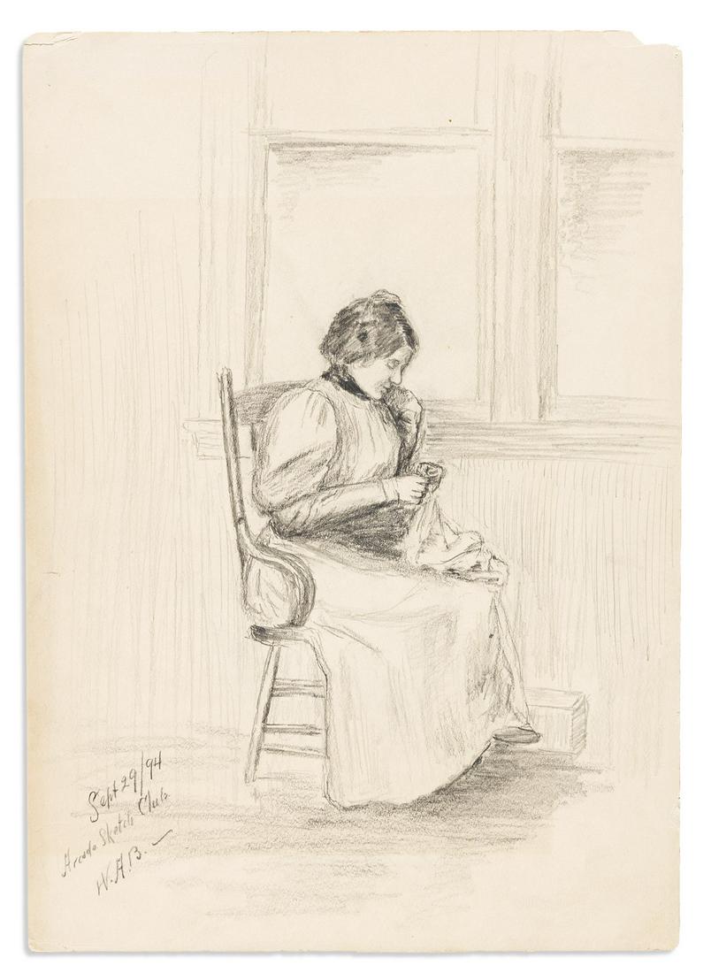 (CALIFORNIA.) Collection of pencil sketches by Will Benshoff of the Arcade Sketch Club of Pasadena.: (CALIFORNIA.) Collection of pencil sketches by Will Benshoff of the Arcade Sketch Club of Pasadena. 52 pencil sketches, most about 4 x 6 inches or slightly larger, and 11 in larger formats up to 13