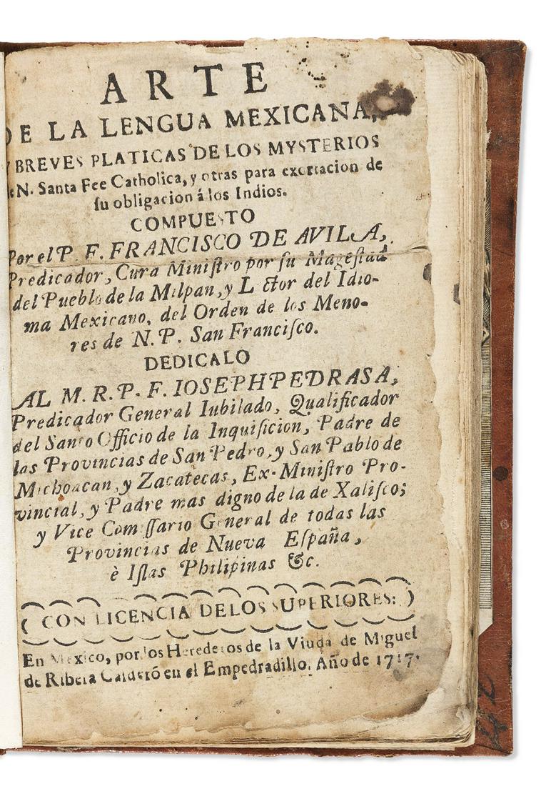 (mexican Imprint 1717.) Francisco De Avila. Arte De La Lengua Mexicana