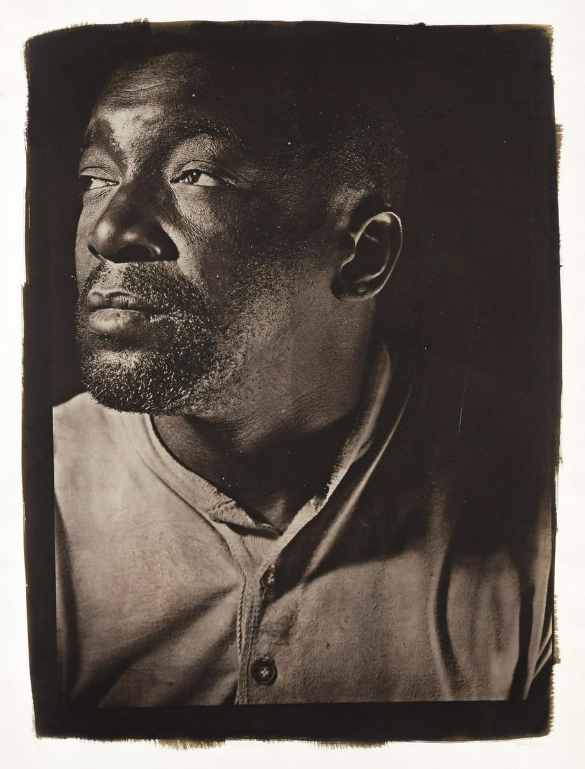 RASHID JOHNSON (1977 - ) Larry.: RASHID JOHNSON (1977 - ) Larry. Van Dyke Brown photo-emulsion print on heavy wove paper, 1997. 11223x844 mm; 44¼x33¼ inches, full margins. Signed and numbered 2/5 in pencil, lower margin.Pro