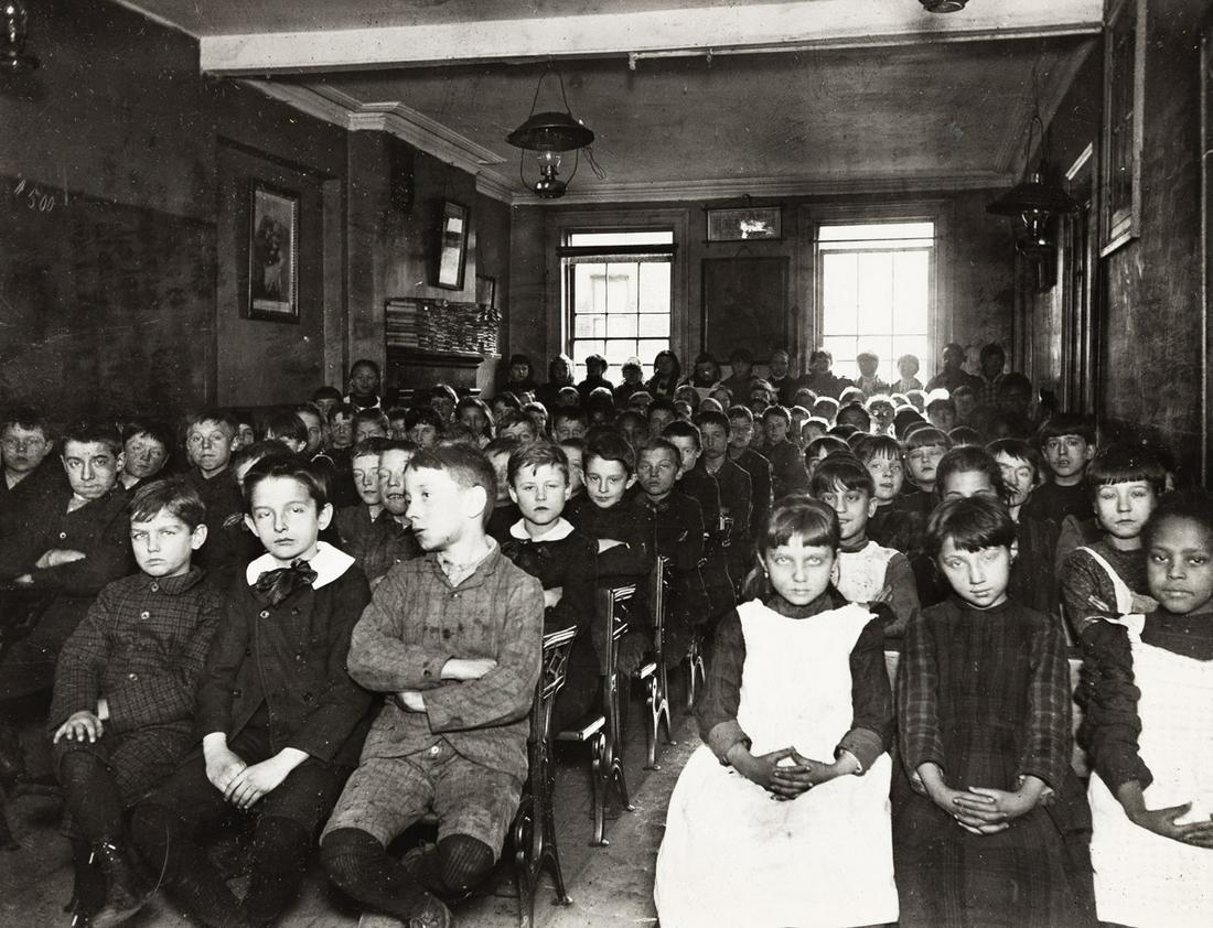 JACOB RIIS (1849-1914) Group of 6 photographs of New York City schools.: JACOB RIIS (1849-1914) Group of 6 photographs of New York City schools. Silver prints, the images measuring 7½x9½ inches (19.1x24.1 cm.), and slightly smaller, one the reverse, the sheets sl