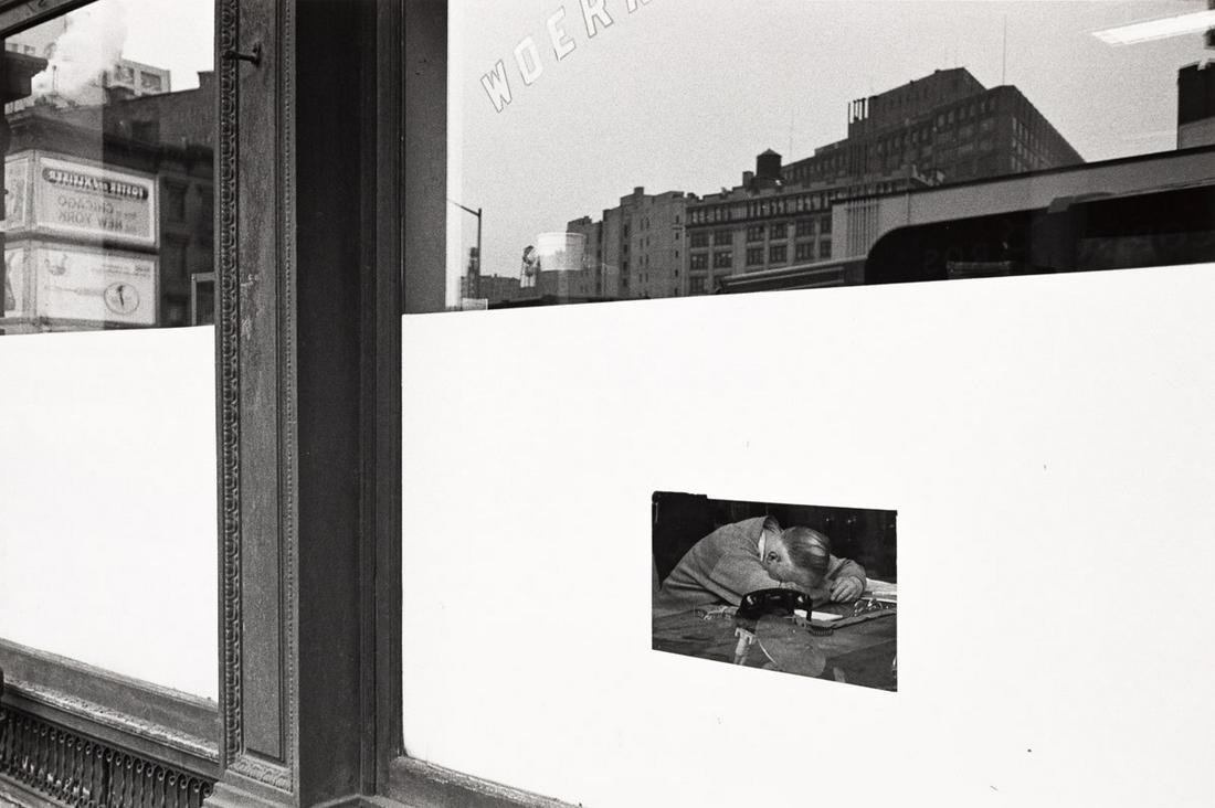 LEE FRIEDLANDER (1934- ) Man in Window, New York City.: LEE FRIEDLANDER (1934- ) Man in Window, New York City. Silver print, the image measuring 8¼x12½ inches (21x31.8 cm.), the sheet 14x11 inches (35.6x27.9 cm.), with Friedlander's signature, ti