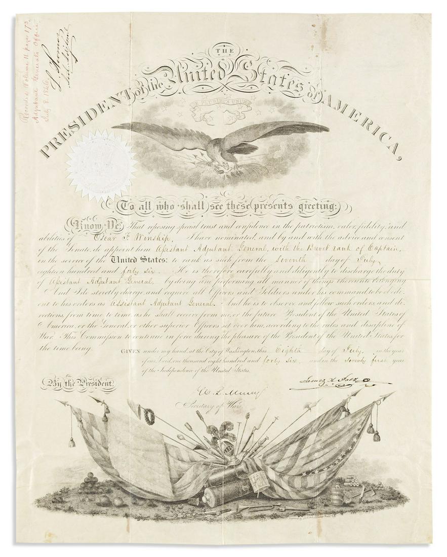 POLK, JAMES K. Partly-printed vellum Document Signed, as President, (1 of 1)