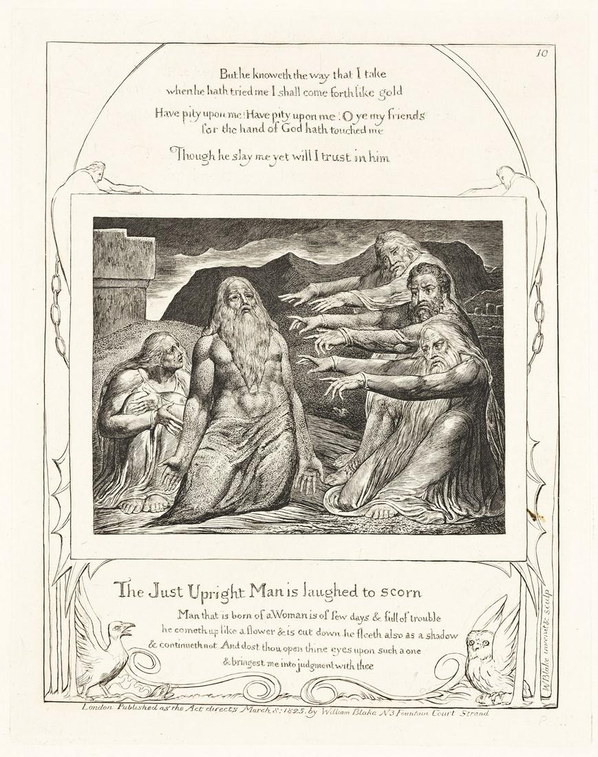 WILLIAM BLAKE The Just Upright Man is Laughed to Scorn.: WILLIAM BLAKE The Just Upright Man is Laughed to Scorn. Engraving on Chine collé, 1825. 216x170 mm; 8½x6¾ inches, full margins. Edition of 215, an early impression with the word "Proof"