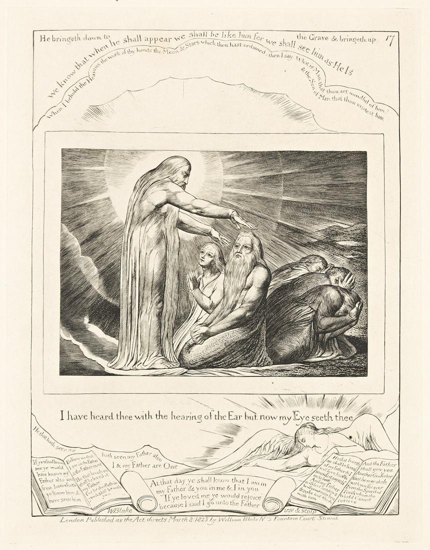 WILLIAM BLAKE I Have Heard Thee with the Hearing of the Ear but Now My Eyes See Thee.: WILLIAM BLAKE I Have Heard Thee with the Hearing of the Ear but Now My Eyes See Thee. Engraving on Chine collé, 1825. 217x169 mm; 8½x7 inches, full margins. Edition of 215. Published by the