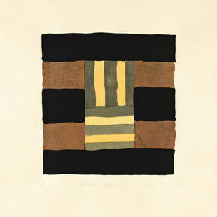 SEAN SCULLY Yellow Light.: SEAN SCULLY Yellow Light. Color woodcut on Japan paper, 1992. 275x254 mm; 10¾x10 inches, full margins. Signed, titled, dated and numbered 41/45 in pencil, lower margin. Printed by Keiji Shinohara
