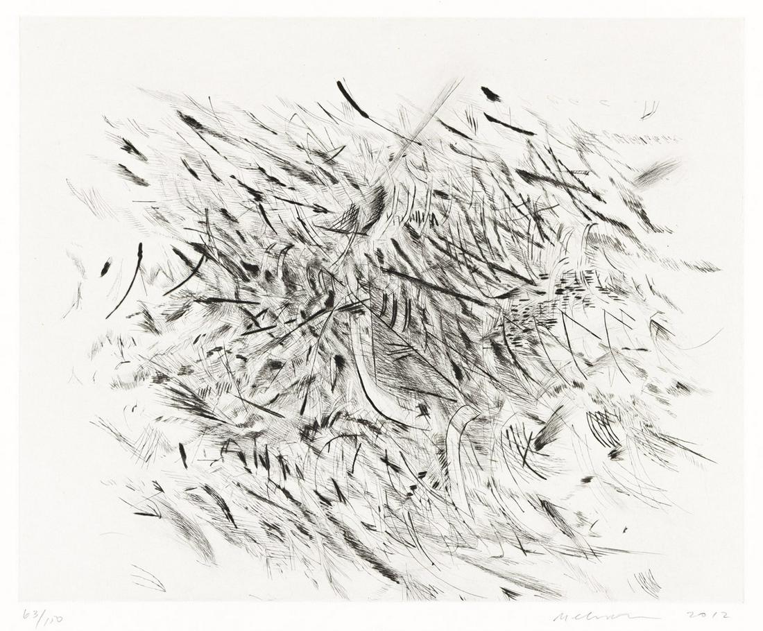 JULIE MEHRETU Haka.: JULIE MEHRETU Haka. Etching with Chine-collé on Somerset white wove paper, 2012. 256x315 mm; 10¼x12½ inches, full margins. Signed, dated and numbered 63/150 in pencil, lower margin. Pri